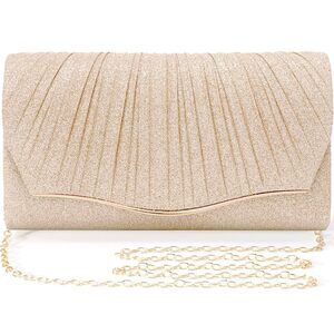 5601 Champagne Glitter Clutch Purse , Detachable Chain Crossbody Bag